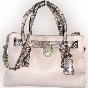 Michael Kors leather purse handbag with snake details neutral beige